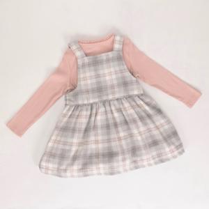 Conjunto de Vestido de Invierno de Pana de Lujo Ecológico de Alta Calidad para Niñas, Manga Larga, Diseño a Cuadros Rosa - Product Image 2