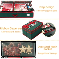 Organisateur de papier cadeau de Noël en tissu Oxford, grande capacité, conteneur pour emballages cadeaux de fêtes avec poches intérieures en filet