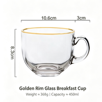 Tasse à café en verre résistant à la chaleur avec anse dorée, 450 ml, grande tasse en verre pour café, thé, lait, vaisselle en verre