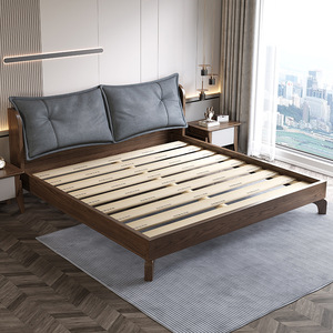 เตียงไม้เบิร์ชสมัยใหม่ ขนาด 1.5 ม. 1.8 ม. หัวเตียงนุ่ม เฟอร์นิเจอร์ห้องนอน - Product Image 1