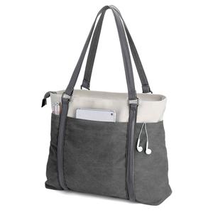 Sac fourre-tout pour ordinateur portable 15,6 pouces pour femmes, sac de travail tendance avec poches zippées pour enseignantes, gris foncé - Product Image 1