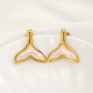 Zogxin Geometric Mermaid Tail Stud Earrings Gold Stainless Steel Party Fashion Jewelry - Product Image 2