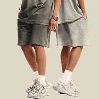 Streetwear vintage personnalisé Short gris délavé en coton vierge French Terry Short délavé à l'acide pour homme