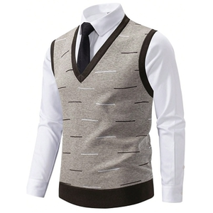 Maglione da <span class=keywords><strong>uomo</strong></span> con Logo personalizzato invernale elegante lavorato a maglia <span class=keywords><strong>Slim</strong></span> Fit senza maniche autunno Casual con scollo a V - Product Image 3