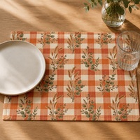 Set de table en lin et coton imprimé sur mesure 35x48cm |   Automne, terre cuite, gingham et motifs botaniques |   Impression numérique en gros