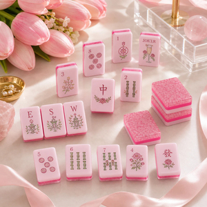 Luxury Pink Glitter Acrylic American Mahjong Set Custom Floral Engraved Mahjong Tiles with Racks and Box for Gifts - Product Image 3
