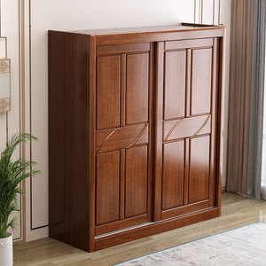 Dazhang Jiaju Solid Wood <b>Wardrobe</b> Walnut Sliding Door Two Door Bedroom Storage Cabinet <b>Large</b> Capacity - Product Image 3