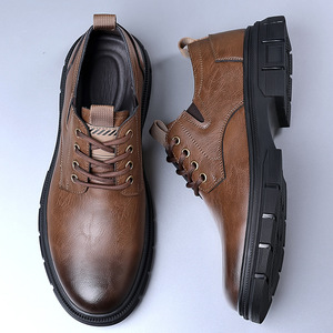 Zapatos Casuales de Cuero para Hombre, Punta Redonda, Cordones, Suela de Goma, Cómodos para Conducir en Todas las Estaciones - Product Image 3