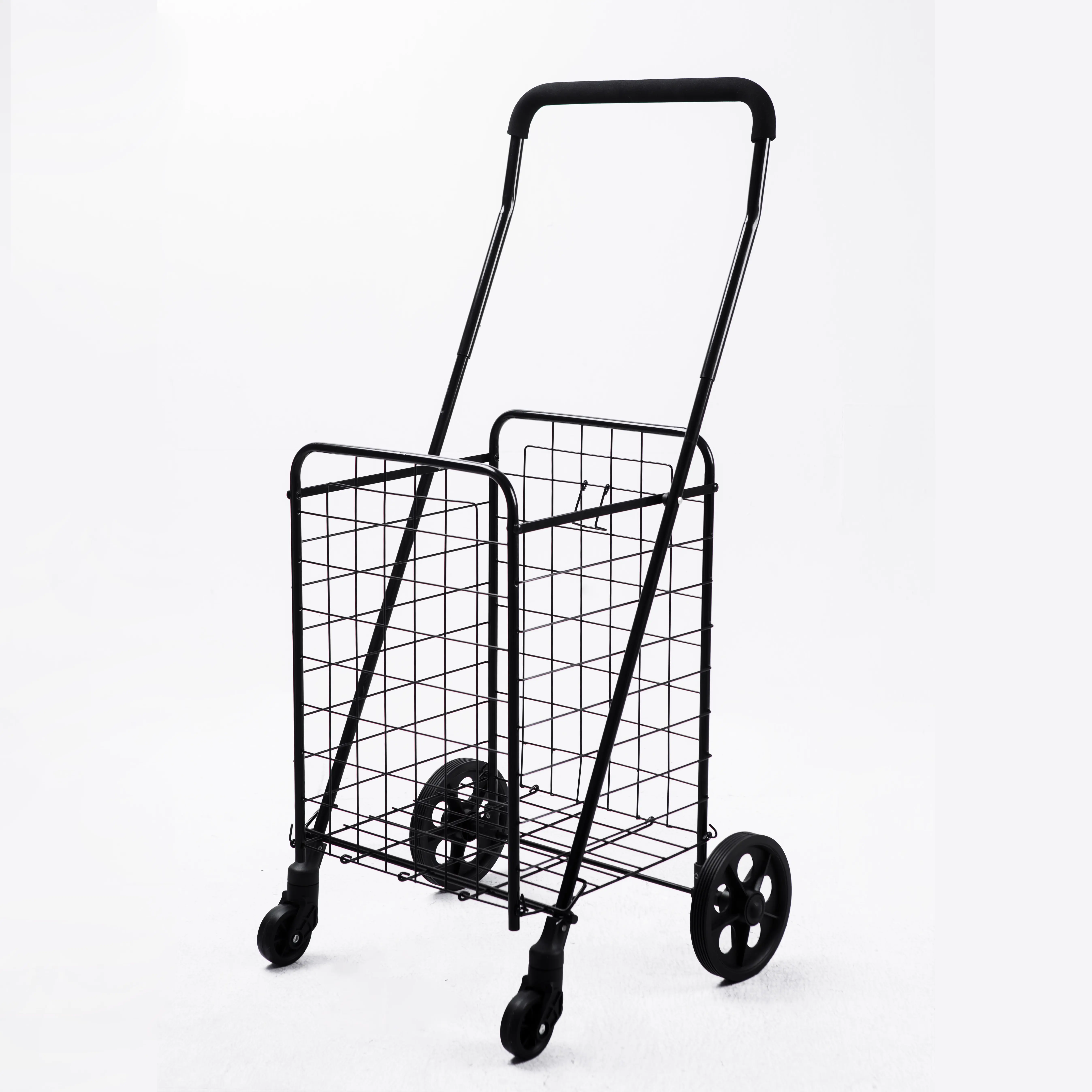 30KGS factory custom supermarket portable folding wire shopping cart portable folding removable front and rear wheels