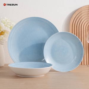 TRESUN Premium Quality OEM Custom <b>Wholesale</b> Price 18-Piece Blue Padprinting Porcelain <b>Dinner</b> <b>Set</b> Microwave Freezer Safe - Product Image 6