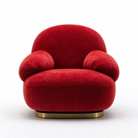 Fauteuil d'appoint moderne en tissu rouge, canapé simple incurvé, fauteuil de détente avec base en métal doré pour salon