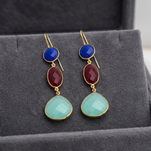 Pendientes Colgantes de Plata de Ley con Cuarzo Multicolor al por Mayor, Pendientes de Gota en Forma de Pera de Moda, Joyería Unisex Bañada en Oro - Product Image 2
