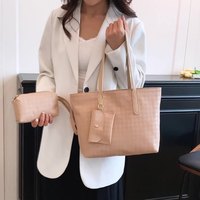 Ensemble deux pièces tendance : Sac de grande capacité et sac à dos simple en polyester imperméable rouge pour filles