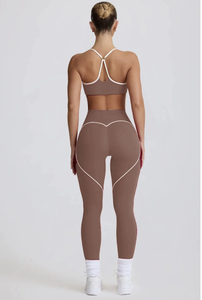 Ensemble de yoga 2 pièces effet seconde peau respirant avec soutien-gorge et <span class=keywords><strong>pantalon</strong></span> sans couture rehausseur de hanches, motif uni infroissable - Product Image 6
