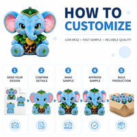 Peluche Éléphant Léopard Bleu Personnalisée Direct Usine, en Coton PP Ultra Doux, Broderie Anniversaire, Anti-Stress, OEM/ODM