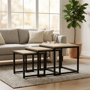 Modern <b>Nesting</b> <b>Coffee</b> <b>Table</b> <b>Set</b> Wood Top Metal Frame Minimalist Design Living Room Furniture - Product Image 3