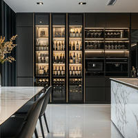 Buffet moderne de luxe en bois massif et acier inoxydable avec casier à vin en verre de haute qualité, refroidisseur, écologique et grande capacité pour l'affichage du vin