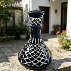 Black Cut <b>Crystal</b> Hookah Base Glass Shisha Vase Replacement Bottle for Bar Lounge Use - Product Image 3