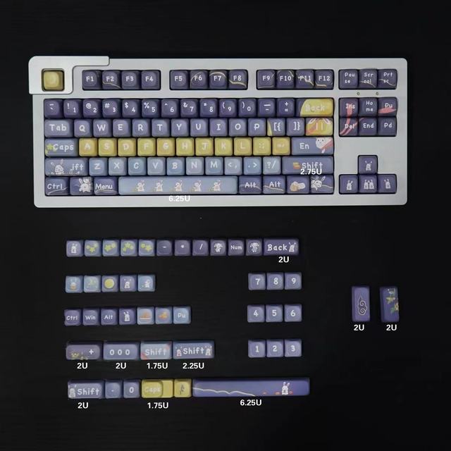 132 Keys Moon Rabbit PBT Dye-SUB SOA Profile Keycaps for Mechanical Keyboard-Cool Gaming ANSI/ISO Layout