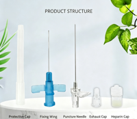 Cannule IV vétérinaire jetable 22G-26G anti-fuite stérile certifiée CE pour la transfusion de liquides en chirurgie d'urgence chez le chien/le chat