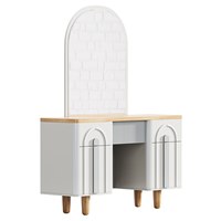 Suite de meubles de chambre à coucher modernes en or blanc, lit rembourré, armoire, coiffeuse, miroir pleine longueur, collection Efli WOODEX Home
