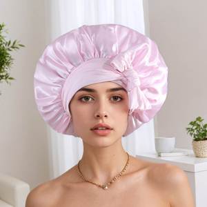 Bonnet de nuit en satin uni avec logo personnalisé, grand format, avec lien, pour femme - Product Image 1