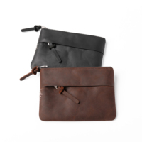 Dompet Kulit Asli Buatan Tangan Unisex Pendek Tipis Tahan Lama dengan Ritsleting Lapisan Katun 3 in 1 Gaya Nasional