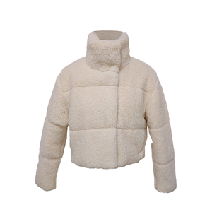 Chaqueta Bomber Acolchada de Invierno para Mujer, Forro Polar, Cuello Vuelto, Manga Larga, Color Sólido, Bordado, Cálida - Product Image 1