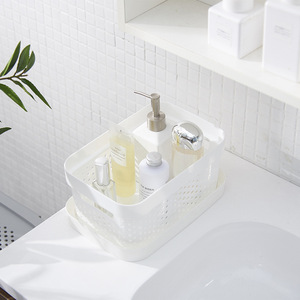 Plastic Storage <b>Basket</b> Rectangle White <b>Stackable</b> With Lid For Bathroom Kitchen Organizing - Product Image 1