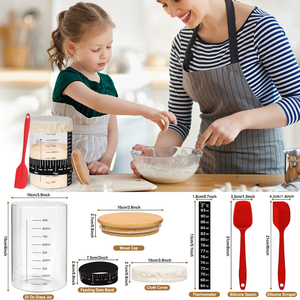 35oz 1000ml Kit de pot de départ au levain à large bouche Pot en verre de démarrage au levain avec thermomètre à bande de date grattoir pour la cuisson du pain - Product Image 2