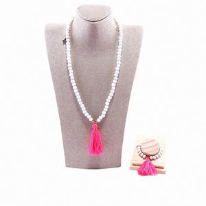 Mode bohème bijoux perles en bois naturel avec gland colliers pour femmes ethnique collier Bracelet ensemble - Product Image 1