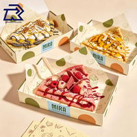 Boîtes à emporter en papier crépon imprimées sur mesure, contenants jetables de qualité alimentaire pour desserts, boîtes pliables en papier pour les boutiques de desserts