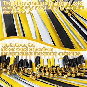 100 pièces/paquet Bâtons de fée en soie noirs, dorés et blancs avec rubans colorés et clochettes pour fêtes - Product Image 3