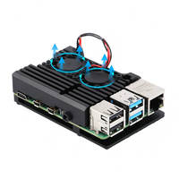 Boîtier de refroidissement en métal noir avec double ventilateur et dissipateur thermique pour Raspberry Pi 4 modèle B