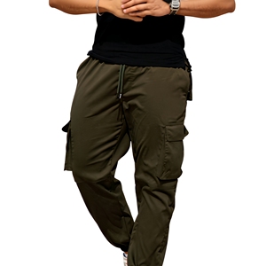 Pantalon cargo vert pour homme, coupe droite, plusieurs poches, en toile respirante, taille élastique avec cordon de serrage - Product Image 4