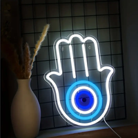 Enseigne néon Beautiful Eyes In Palm Led Light Signs Décoration murale Mur néon alimenté par Usb Bleu Blanc Evil Eye In Sign