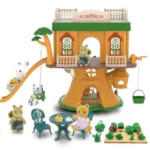 Toys For Kids Forest Family House Set Toy, Two Room Set Up Furniture DIY Miniature House Toy