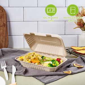 Contenedores de Alimentos Desechables Biodegradables Libres de PFAS, de 9x6 Pulgadas, de Bagazo, Tipo Clamshell, para Llevar, Venta al Por Mayor - Product Image 3