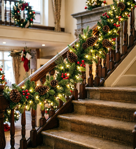 Guirlande <span class=keywords><strong>de</strong></span> Noël <span class=keywords><strong>de</strong></span> luxe en PVC+PE <span class=keywords><strong>de</strong></span> 2,7 m avec cônes <span class=keywords><strong>de</strong></span> pin et baies rouges, pré-éclairée avec lumières LED chaudes pour la décoration <span class=keywords><strong>de</strong></span> la maison et des magasins pendant les fêtes - Product Image 5