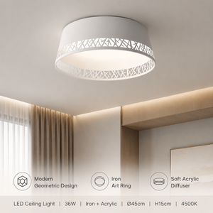 Plafonnier LED moderne à montage en surface, géométrique, 36W, en acrylique et fer, télécommande, variateur de lumière, tricolore, pour salon et chambre - Product Image 2