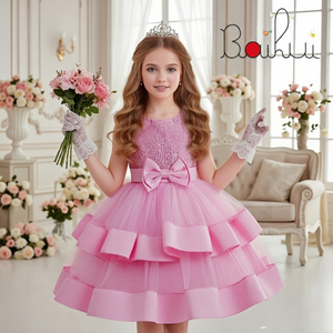 Robes de fête élégantes et moelleuses pour filles, robes de cérémonie en satin à motifs floraux, robes de princesse pour enfants à design superposé, 2-10 ans - Product Image 1