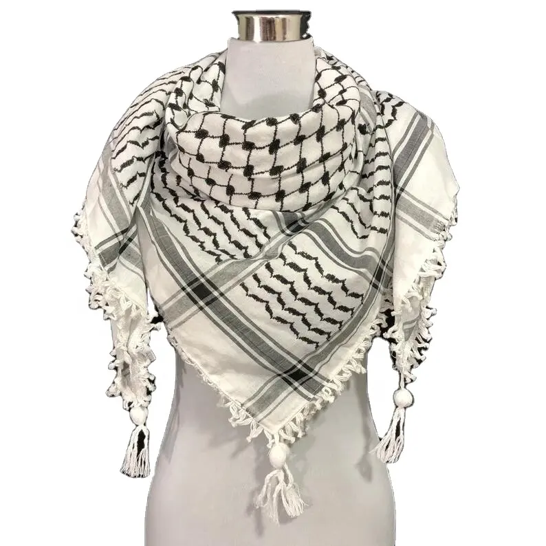 New arrival men Shemagh Keffiyeh Scarf Arab Palestine Black on White Kufiya Arafat Hatta Original Brand Cotton Unisex Scarf