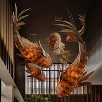 Lustres en bois personnalisés pour hall d'hôtel, design unique en forme de poisson, éclairage de luxe pour plafond, projet sur mesure pour le département des ventes d'hôtel