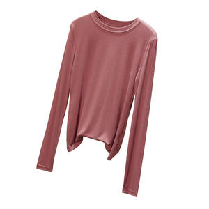 T-Shirt da <span class=keywords><strong>Donna</strong></span> Autunnale in Modal Stile Ampio, <span class=keywords><strong>Maglietta</strong></span> Basica a Tinta Unita, Top Femminile a Maniche Lunghe con Scollo a O, 16 Colori, Top Aderente - Product Image 6