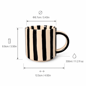 Mug en céramique peint à la main, noir avec rayures crème, finition brillante, 11 oz, <span class=keywords><strong>tasse</strong></span> à café, logo personnalisé, directement de l'usine - Product Image 6