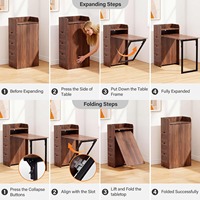 Bureau informatique escamotable en noyer, pliable, réglable, gain de place, avec rangement et prise de courant intégrée pour petits espaces