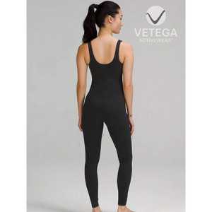 Vetega Women's High Elasticity Seamless Sleeveless Sports Bodysuit with V-Neck and <b>Back</b>-to-Air Design for Yoga and Fitness, Blac - Product Image 5