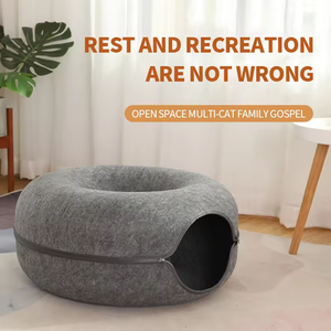 2-in-1 pet cat <b>bed</b> tunnel, high-quality doughnut-shaped felt cat house, semi-enclosed tunnel cave <b>bed</b>, wholesale of pet supplies - Product Image 3