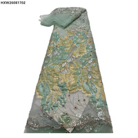 Tissu de dentelle brodée de fleurs de haute qualité, tissu de brocart perlé de luxe, broderie dorée perlée, tissu de dentelle jacquard fleuri pour robes