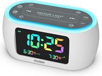 Dualer Radiowecker mit Modernem Design, LCD-Display, 7-Farben-Nachtlicht, Nickerchen-Timer, UKW-Radio, Auto-Abschaltung, für Schlafzimmer und Schreibtisch, aus Kunststoff, Leuchtend